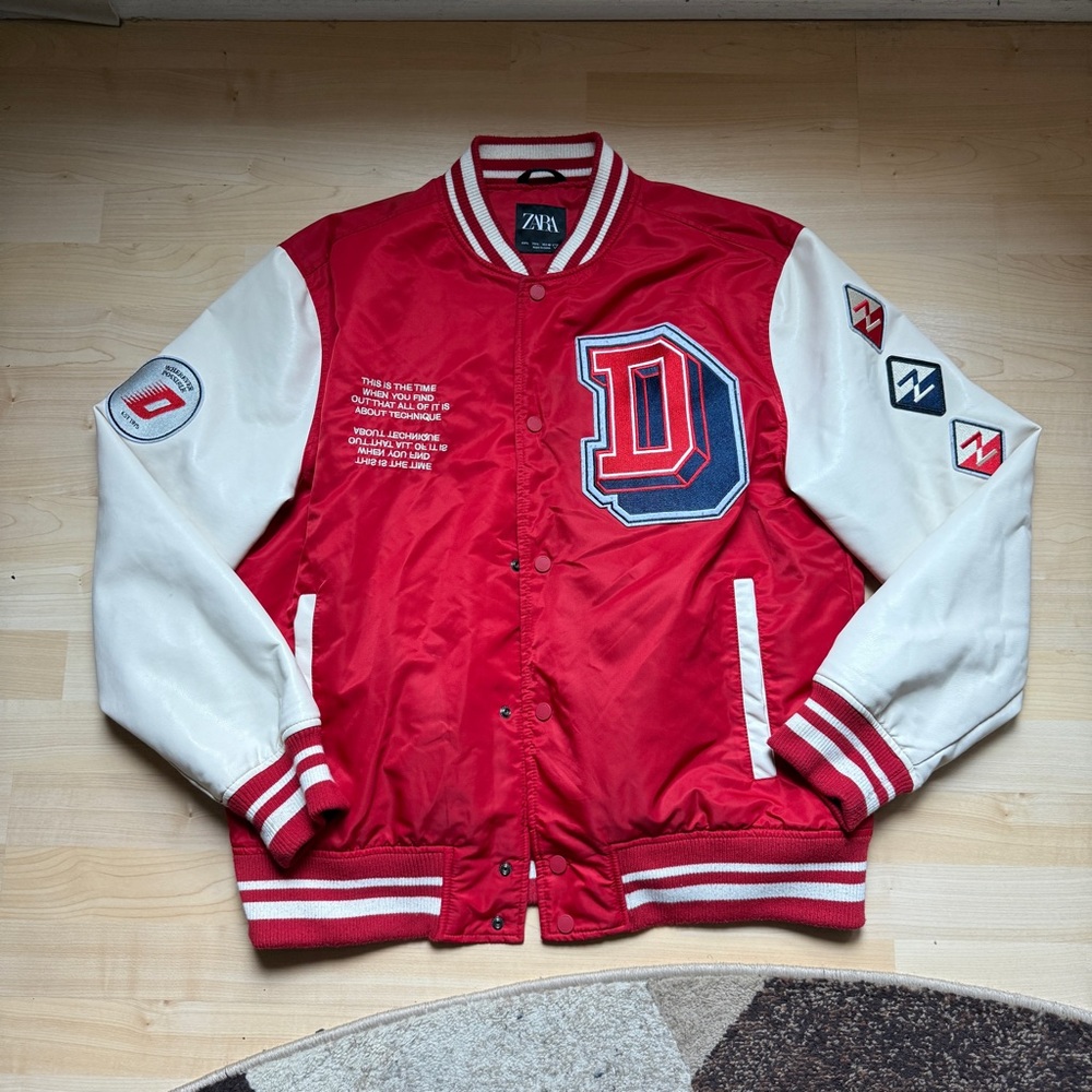 Zara Varsity Jacket in Red and Cream
